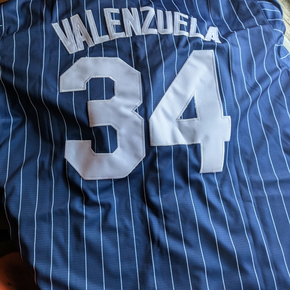 Blue Pinstripe Jersey with White Lettering